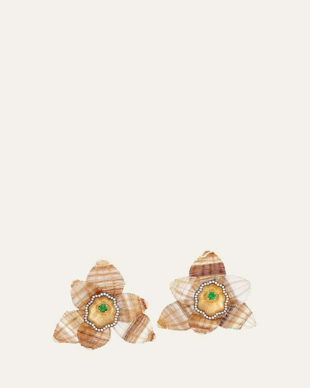 18K Yellow Gold Brown and Beige Horsehair Orchid Earrings with Diamonds and Tsavorite